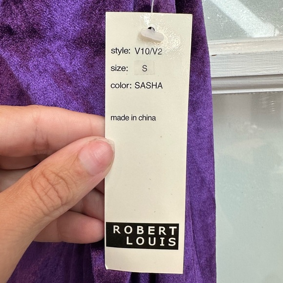 Robert Louis Designer Silk Sasha Purple Velvet Button Up Blouse Size Small S NWT - Picture 9 of 11